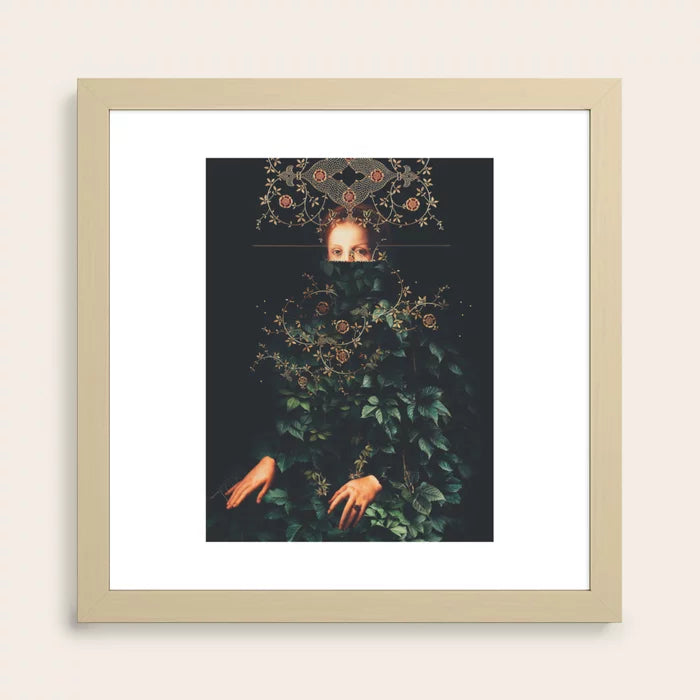 Patience II Art Print by Frank Moth in light maple frame, offering a clean, modern presentation of abstract surreal wall art for stylish cafe or restaurant