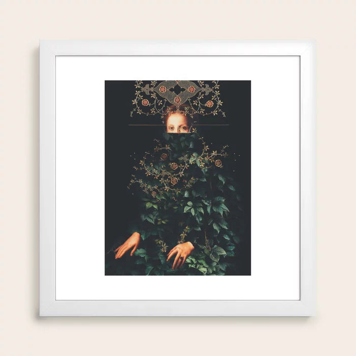 Patience II Art Print by Frank Moth in white frame with matte finish, highlighting a minimalist surrealist design suited for modern restaurants