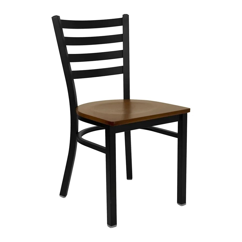 Laderback black metal chair with walnut seat
