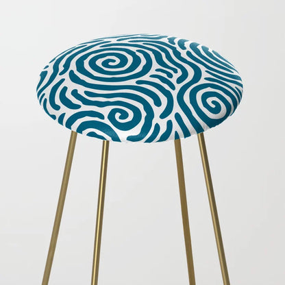 Above view of Ripple Effect Pattern Peacock Blue Stool by Tony Magner showing ripple design on vegan leather seat – modern artistic seating for restaurants, bars, and hotel lounges