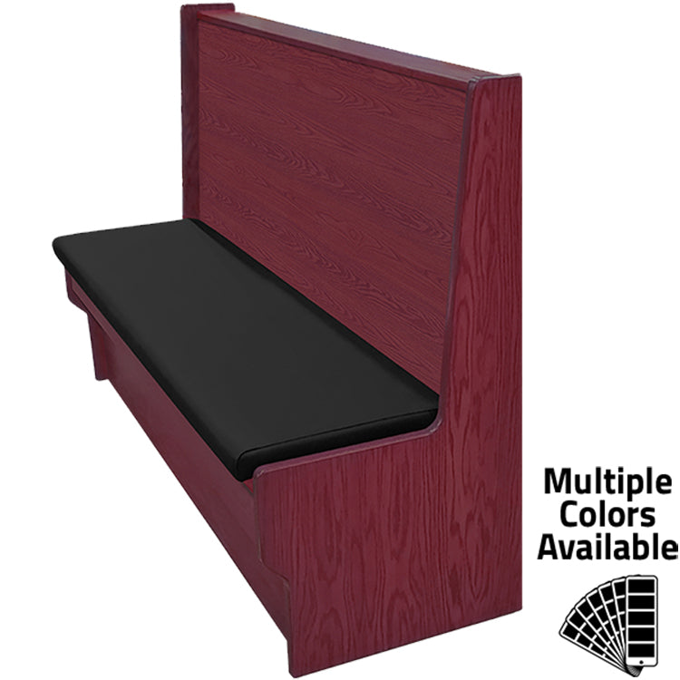 Shepard wood frame restaurant booth with vinyl upholstered seat and solid wood back