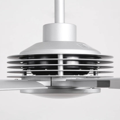 Large silver industrial ceiling fan with 7-blade design for event venues, restaurants, or lofts