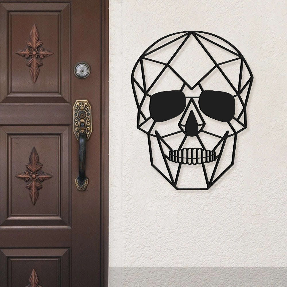 Skull Silhouette Metal Wall Art in black matte finish with a modern minimalist design, crafted from durable aluminum composite for edgy bar, restaurant, or home décor.