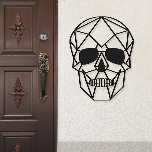 Skull Silhouette Metal Wall Art in black matte finish with a modern minimalist design, crafted from durable aluminum composite for edgy bar, restaurant, or home décor.