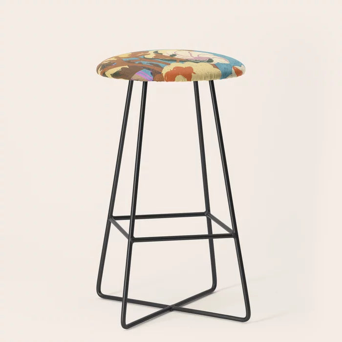 Soft Cotton Bar Stool by Gigi Rosado with black steel legs – durable vegan leather seating for restaurant bar areas, boutique hotels, and cafés