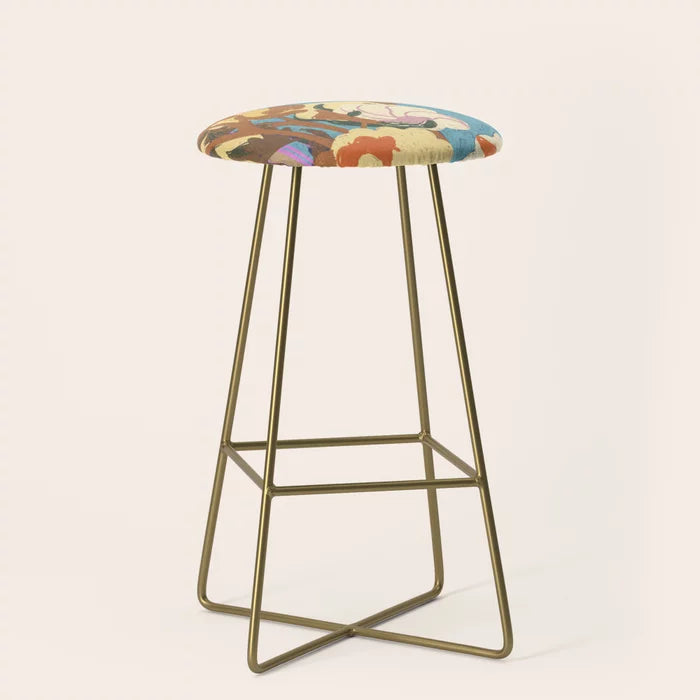 Soft Cotton Bar Stool by Gigi Rosado with gold steel legs – modern vegan leather seating ideal for hotel bars, restaurant counters, and contemporary cafés