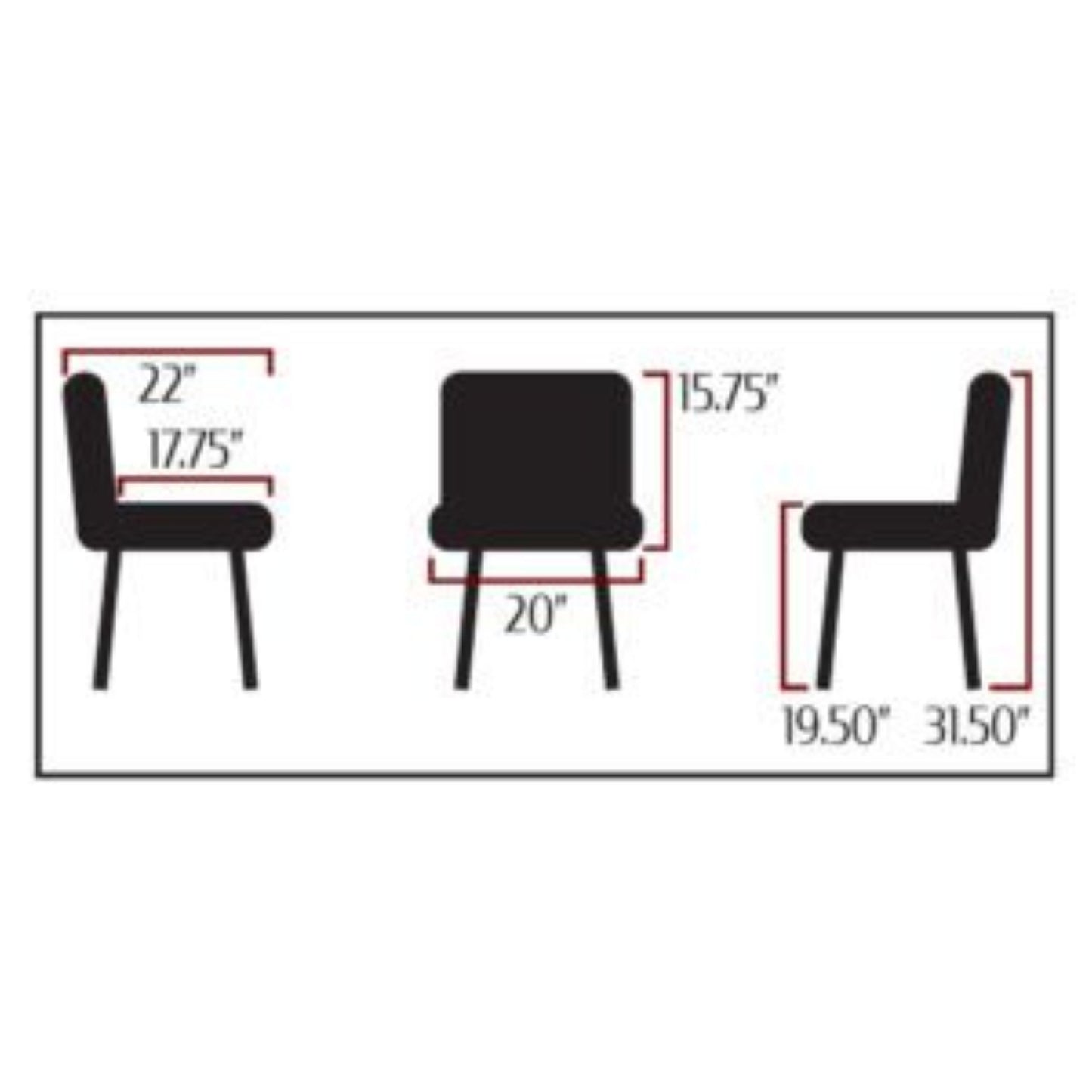 Measurement chart of a chair with dimensions labeled in inches.