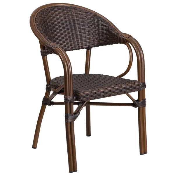 Stackable Red Bamboo Aluminum Café Chair with Arms – Indoor/Outdoor Commercial Dining Chair