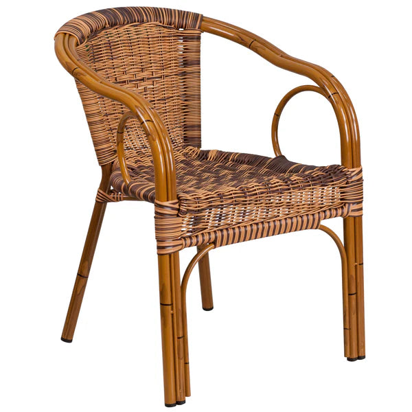 Stackable Rattan Café Chair with Arms – Indoor/Outdoor All-Weather Woven Seating, Commercial Grade