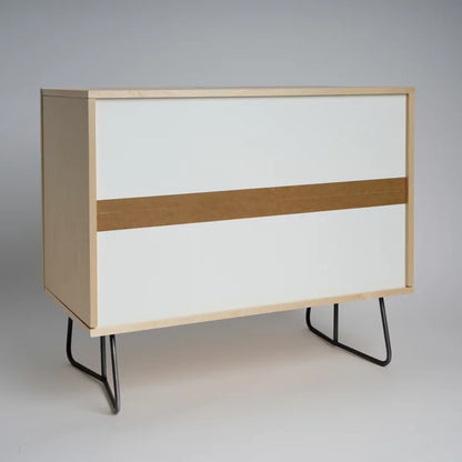 Back view of the Stories 1 Condiment Bar by Garima Dhawan featuring smooth birch finish and durable steel legs, perfect for restaurants, cafés, and hotel service areas