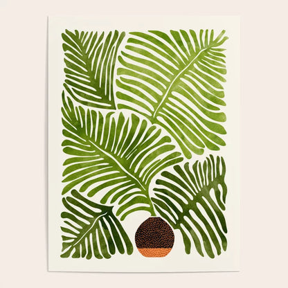 “Summer Fern modern watercolor poster featuring green botanical fern leaves on white background, printed on glossy art paper.”