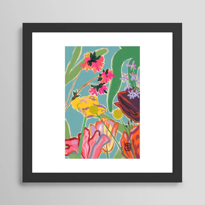 Sunny Landscape art print in black frame on restaurant dining room wall