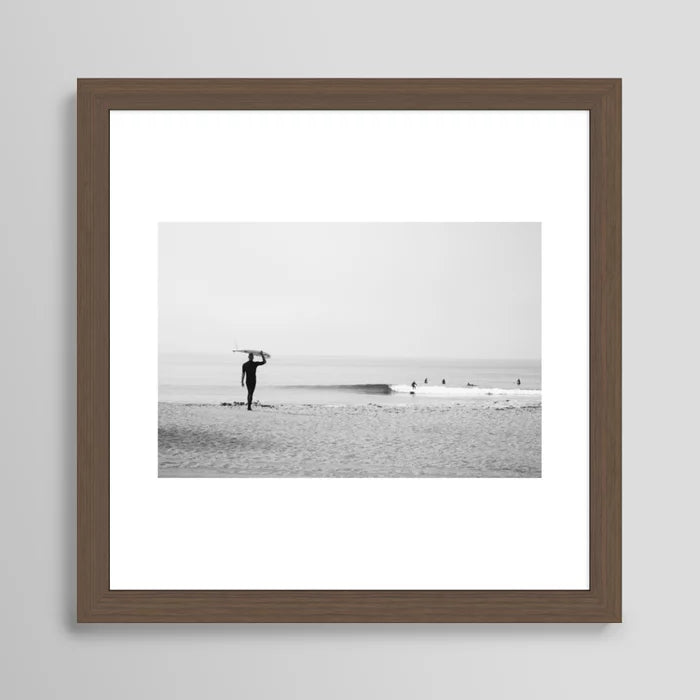Surf Malibu Art Print by David Tribby in rich walnut frame, classic surf photography print with warm tones for coastal or modern interiors