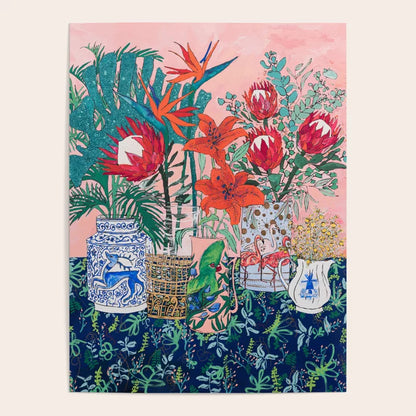 The Domesticated Jungle – Floral Still Life Poster by Lara Lee Meintjes featuring colorful botanical still life design on glossy paper.