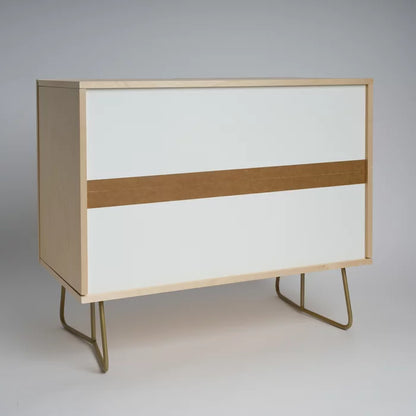Back view of The Loneliness Condiment Bar by João Incerti featuring smooth birch finish and sturdy steel legs, ideal for restaurant service areas, hotel dining rooms, and cafés