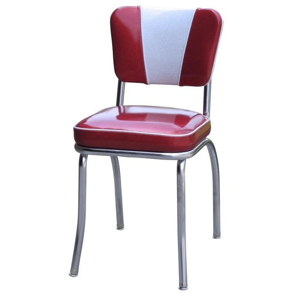 V-back diner chair in burgundy and silver upholstery for restaurants, cafés and classic diner interiors