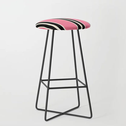 Vertical Stripes Pink and Black Bar Stool by Tony Magner with black steel legs – artistic retro stool ideal for boutique hotels, restaurants, and modern café interiors