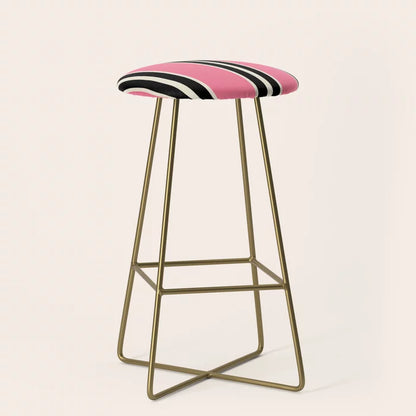 Vertical Stripes Pink and Black Bar Stool by Tony Magner with gold steel legs – mid-century modern vegan leather seating perfect for hotel bars, restaurants, and cafés