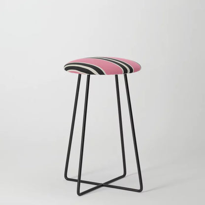 Vertical Stripes Pink and Black Counter Stool by Tony Magner with black steel legs – mid-century inspired seating for hotel lounges, restaurants, and café interiors