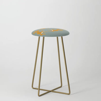 Vertical Stripes Pink and Black Bar Stool by Tony Magner with gold steel legs – mid-century modern vegan leather seating perfect for hotel bars, restaurants, and cafés