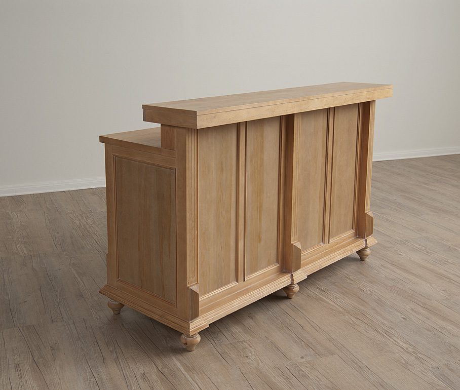 Distressed pine finish option showing a rustic woodgrain surface used on the Vintage Two-Tier Retail Counter.