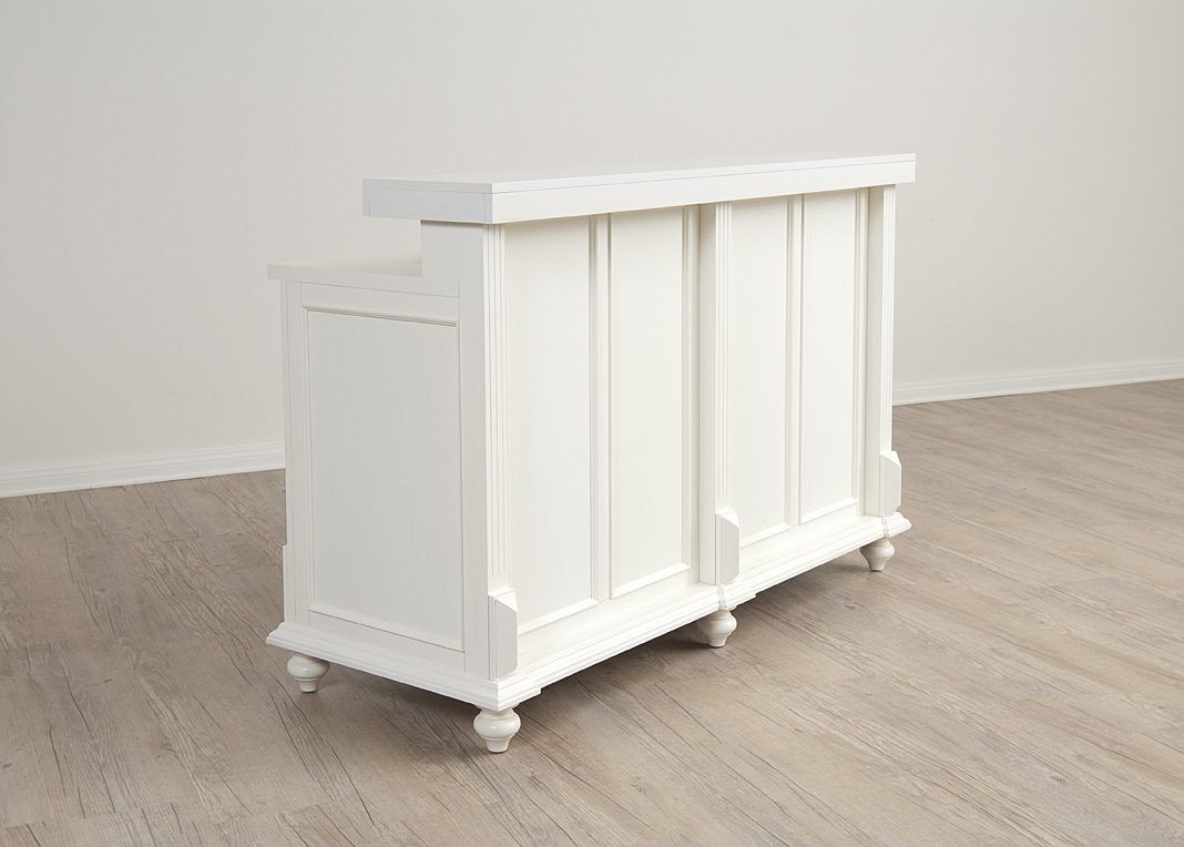 White finish option showing a smooth painted wood surface used on the Vintage Two-Tier Retail Counter.