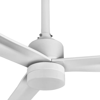 Energy-efficient white ceiling fan with quiet DC motor for dining or lounge environments