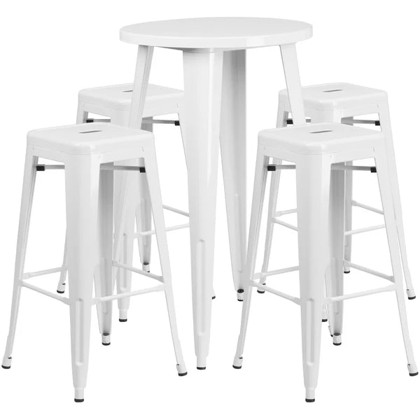 White metal bar-height table and backless stool set for restaurants and cafés