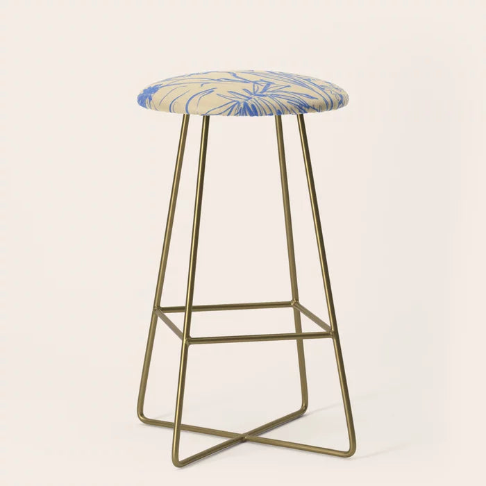 Wild Bouquet Bar Stool by Sandra Poliakov with gold steel legs – vibrant floral design on vegan leather, perfect for hotel bars, restaurant counters, and modern cafés