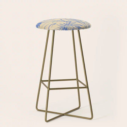 Wild Bouquet Bar Stool by Sandra Poliakov with gold steel legs – vibrant floral design on vegan leather, perfect for hotel bars, restaurant counters, and modern cafés