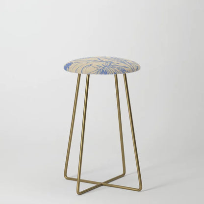 Wild Bouquet Counter Stool by Sandra Poliakov with gold steel legs – floral vegan leather seating ideal for café counters, hotel breakfast areas, and restaurant dining spaces