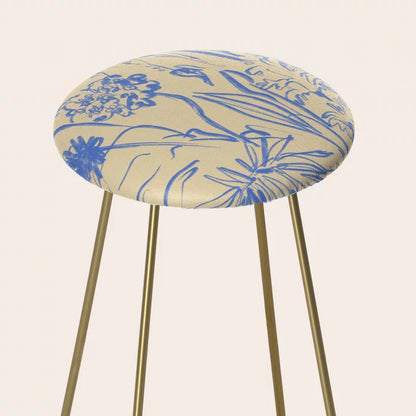 Above view of the Wild Bouquet Stool by Sandra Poliakov showing artistic floral pattern on vegan leather cushion, perfect for restaurants, hotel dining areas, and cafés