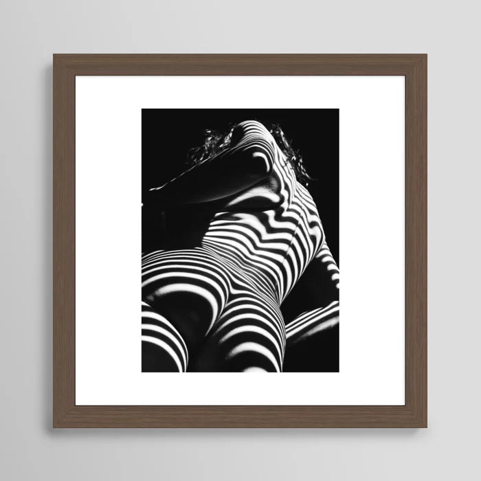 Zebra light nude art print in walnut frame, luxury hospitality wall art for contemporary interiors